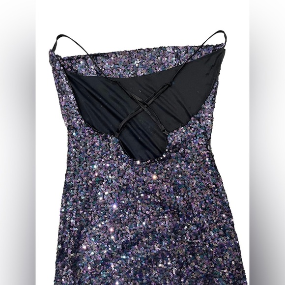 Lulu’s Shimmery Delight Iridescent Sequin Cowl Neck Mini Dress in Purple Size S - Picture 5 of 8